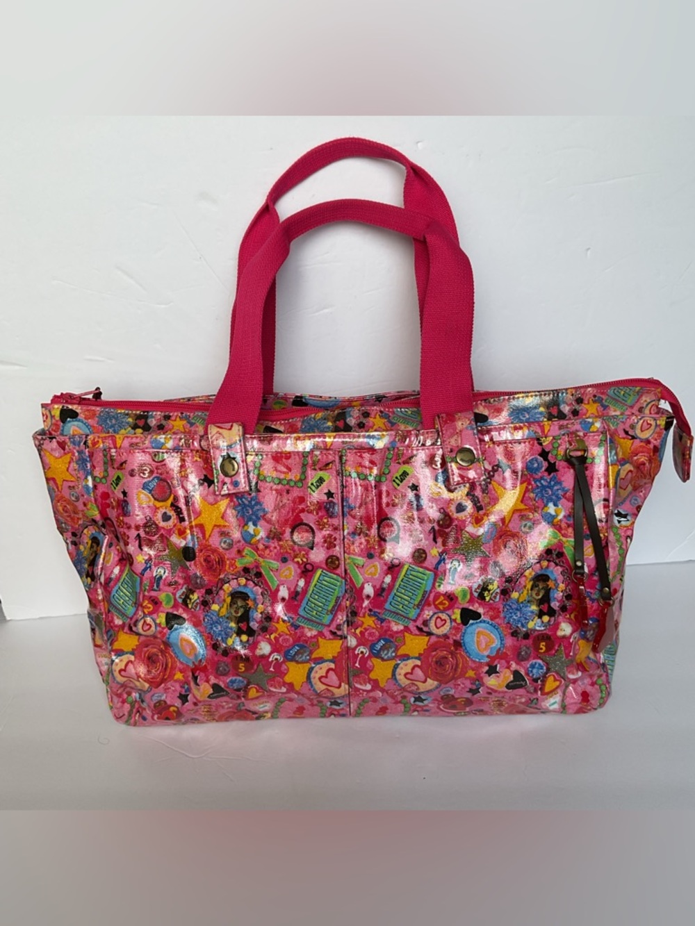 Fiorucci Vintage Y2K Vegan Pink Cartoon Print Tote Bag Purse Fuchsia Coachella